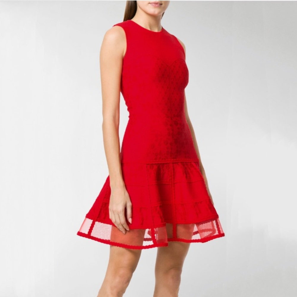 Alexander McQueen Red Patchwrk Knit Mini Dress